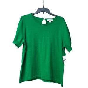 CeCe Women's Plus Size Crewneck Puff Sleeve Cotton Sweater, Electric Green, 2X